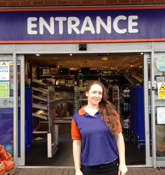 Liz Owen, Retail Apprentice, outside The Range